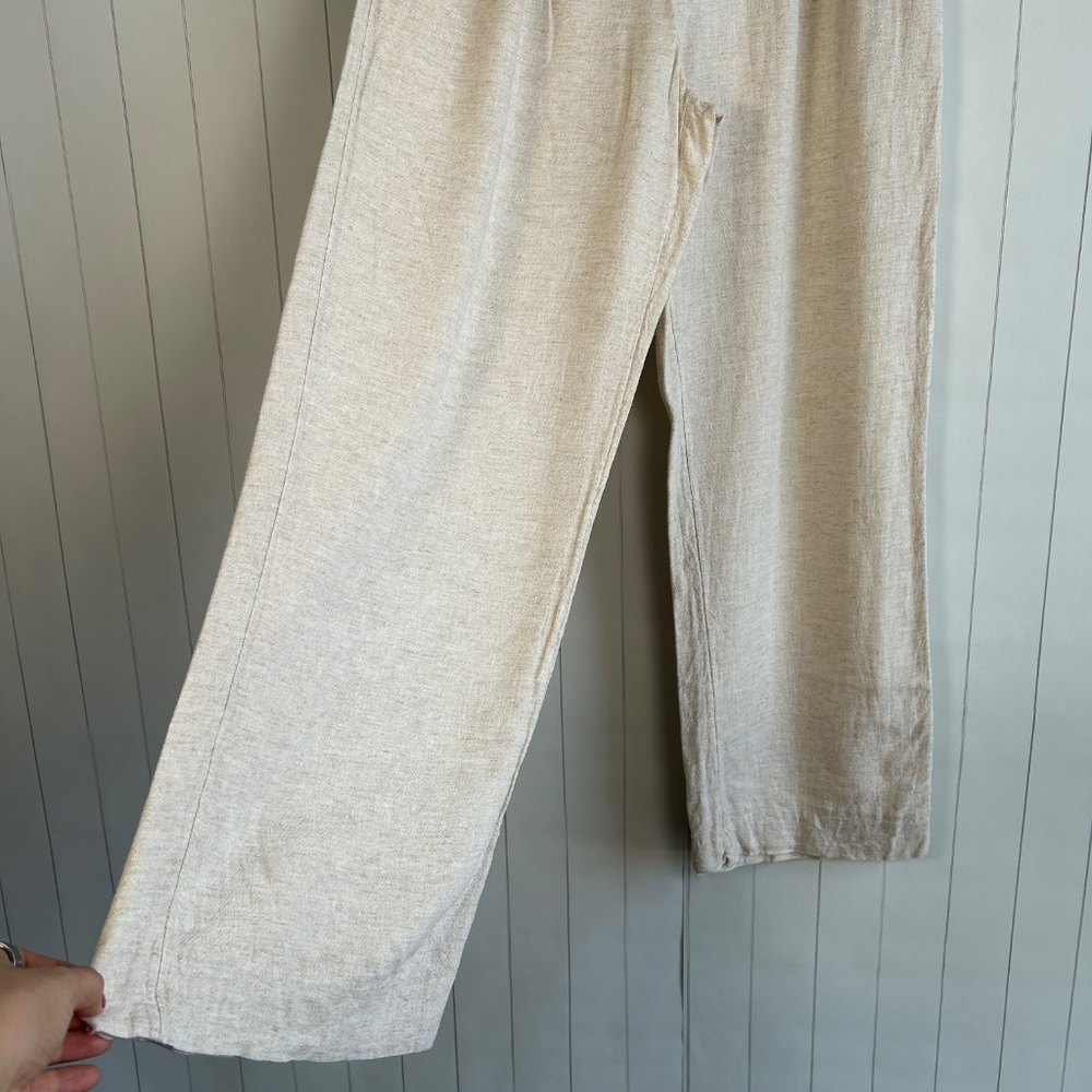 Abercrombie & Fitch women size 8L linen blend pant wide leg curve love beige - Picture 4 of 12